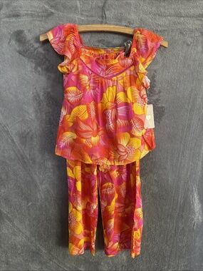 NWT BTWEEN Girls Floral Two-Piece Linen Rayon Outfit | Multicolor | Size 6–7